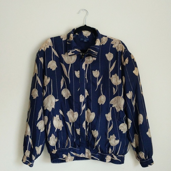 Navy Blue Floral Jacket with Pinstripes - Picture 2 of 6